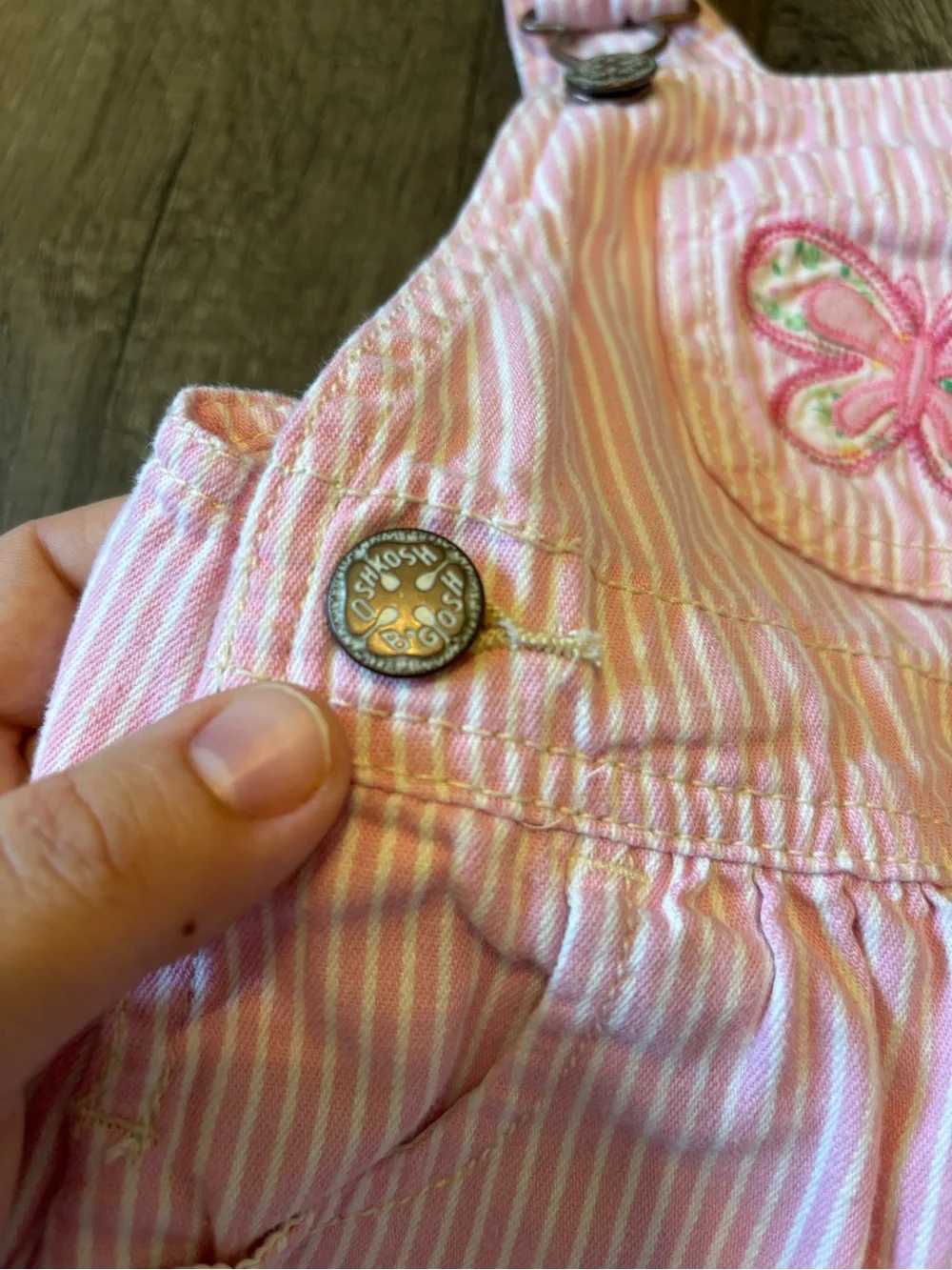 Vintage Y2K 2010s Oshkosh B’Gosh Butterfly Jumper Dress Vestbak Pinstripe Pink